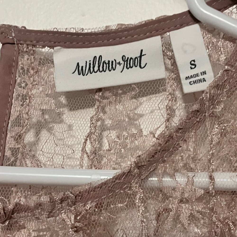 Willow & Root sheer floral lace top size small powder pink fringe detail - Picture 10 of 11